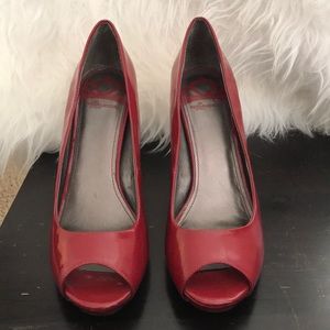 Fergalicious Red Peep Toe High Heels Sz. 11